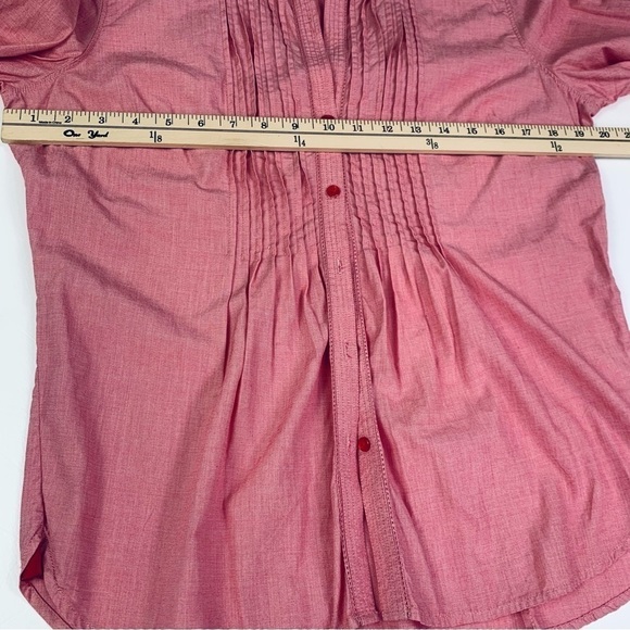 Victoria Secret Blouse Women Size Medium Button Down Pleading Long Sleeves Red - Picture 10 of 15